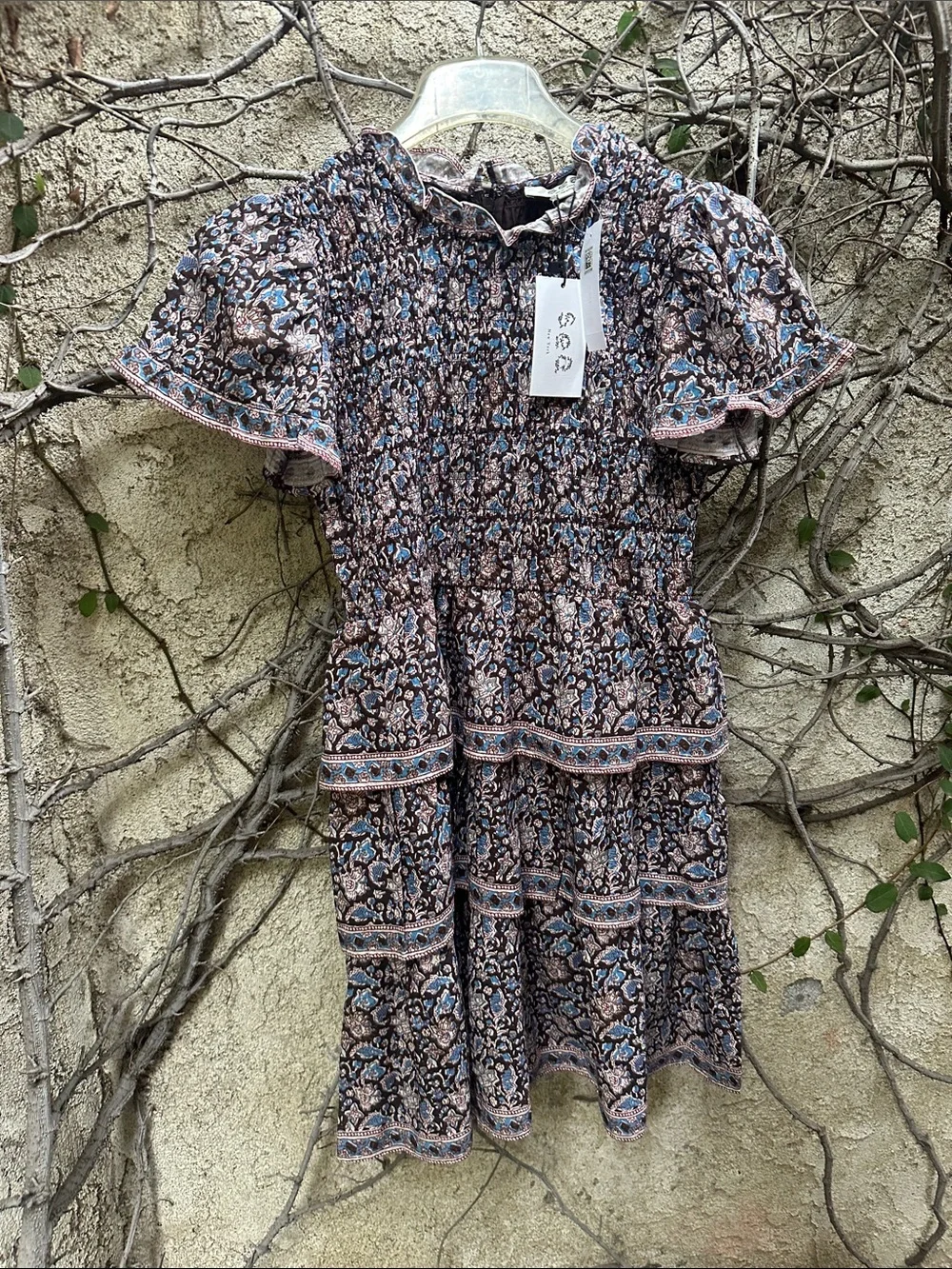 SEA Amaki Border Print Smocked Dress
